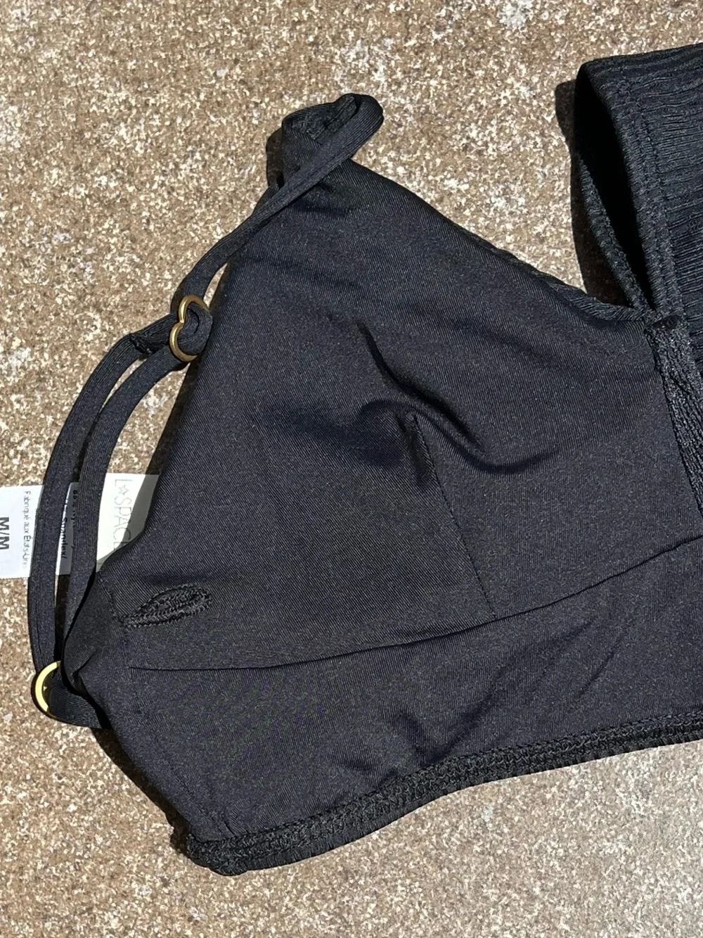 🌻EUC L*Space Siren Ribbed Bikini Top Black Strappy Swim Bralette Top Size M